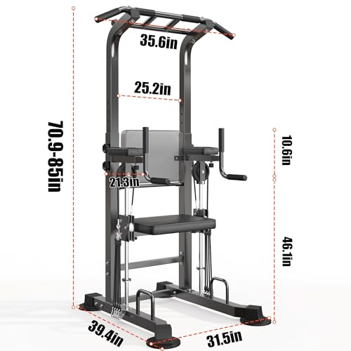 SogesPower Power Tower Multi-Function Pull Up Bar Station for Home Gym | 10-Level Height& 5-Level Armrest Adjustable,2-IN-1 Assisted Pad,Pull Up Dip Station Strength Training Workout Equipment - color: Black