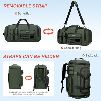 WITZMAN Duffle Bag for Men 3 in 1 Convertible 45L Nylon Gym Travel Backpack | Multi-pockets with Shoe Compartment and Dry-wet Pocket, One Duffel Bag for Sports, Weekender, Overnight, B693 Army Green - color: Army Green