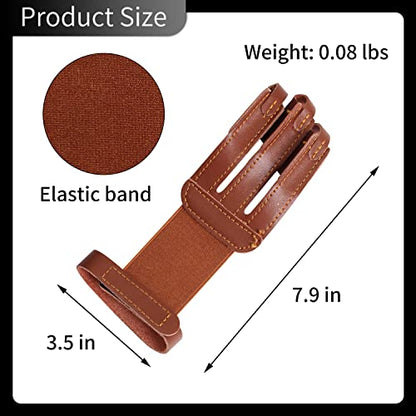 3-Finger Leather Archery Glove, Shooting Finger Guard | Smooth draw feel, reinforced stress zones, lightweight fit, easy on & off, durable wear resistance, fits recurve bow training - color: Brown