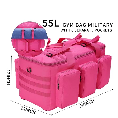 3 In 1 Military Duffel Bag 50L Gym Bag for Men Convertible Weekender Backpack for Sports Travel Basketball (50L-Rose) - color: 50L-Rose