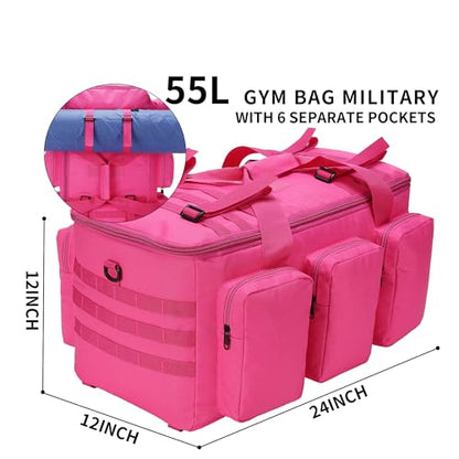 3 In 1 Military Duffel Bag 50L Gym Bag for Men Convertible Weekender Backpack for Sports Travel Basketball (50L-Rose) - color: 50L-Rose