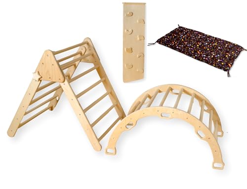 Montessori Wooden Climbing Set for Kids | Montessori Climbing Triangle Climbing Dome Ramp and Pillow | Montessori Climbing Frame Set for Toddler | Montessori Playground | Kids Play Gym(Space) - style: Space