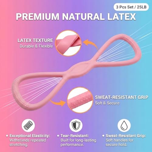 3 Pcs Figure 8 Resistance Bands for Women Men, 8 Shaped Resistance Rubber Band for Arms, Back, Shoulder Stretch with Handles, Not Break, Portable, Pink&Purple&Blue,25LB