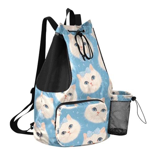 GuoChe Drawstring Backpacks Gym Swim Bag With Inside Pockets Pull String Bag Waterproof Cute Cats Faces - color: Cute Cats Faces