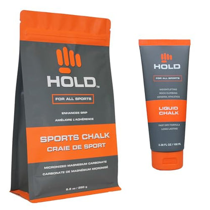 HOLD Sports Chalk Pure Friction Hybrid Bundle – Micronized Dry Powder & Unscented Liquid Chalk (2-Pack) – Professional Grade Pure Magnesium Carbonate for Climbing, Weightlifting, Gymnastics & Powerlif
