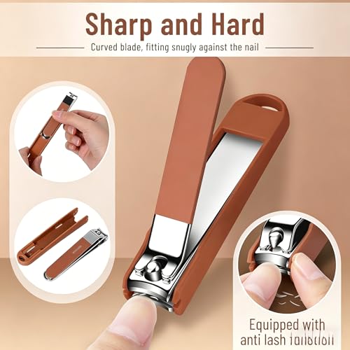 8Pcs Manicure Set, Stainless Steel Nail Clipper Kit with Coffee Carry Case, Professional Nail Care Tools for Home & Travel