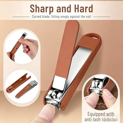 8Pcs Manicure Set, Stainless Steel Nail Clipper Kit with Coffee Carry Case, Professional Nail Care Tools for Home & Travel