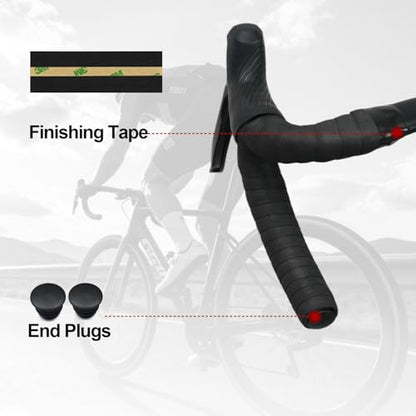 BD13 Bike Handlebar Tape, EVA Road Bike Bar Tape with Shock Absorbing Cushioning, Anti-Slip Bicycle Handlebar Wrap, Heavy-Duty Acrylic Double Sided Tape, End Plugs (Black) - color: black