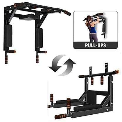 Wall Mounted Pull Up Bar and Dip Station,Heavy Duty Power Tower Exercise Equipment for Indoor Home Gym Workout,Max Load 440 Lbs