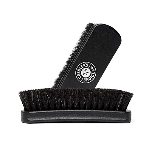 Premium Shoe Brush - Horsehair Shoe Brush - Concaved Handle for Premium Grip, Black - color: Black