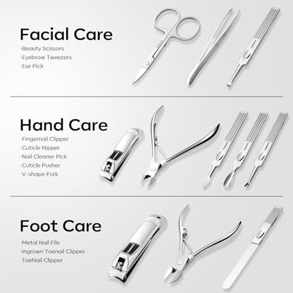 Manicure Kit, FAMILIFE Professional Manicure Set Nail Kit, 11 in 1 Stainless Steel Nail Clippers Set, with Portable Black Leather Travel Case Luxury Gifts for Him - color: Black