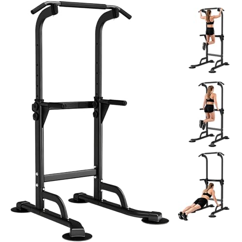 WATBKHE Power Tower Pull Up Dip Station Foldable, Pull Up Bar Station Adjustable, Multi-Function Home Gym, Strength Training Fitness Equipment, Triangular Design, for Home Outdoor - color: Black-Max 260 lbs