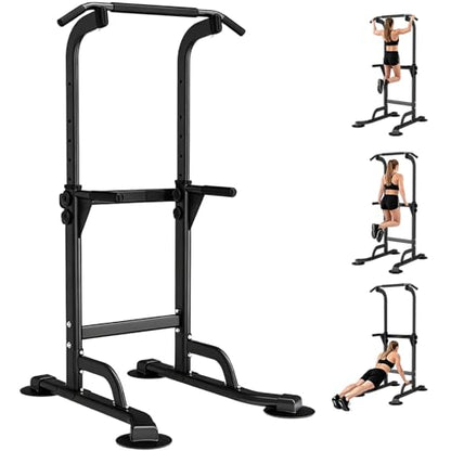 WATBKHE Power Tower Pull Up Dip Station Foldable, Pull Up Bar Station Adjustable, Multi-Function Home Gym, Strength Training Fitness Equipment, Triangular Design, for Home Outdoor - color: Black-Max 260 lbs