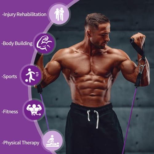 VEICK Resistance Bands with Handles, Ankle Straps, Door Anchor | Accredited Lab Certified, 100% Natural Latex, Cushioned Handles, Versatile for Yoga, Pilates, Strength, Home Gym - color: Purple 150LBS