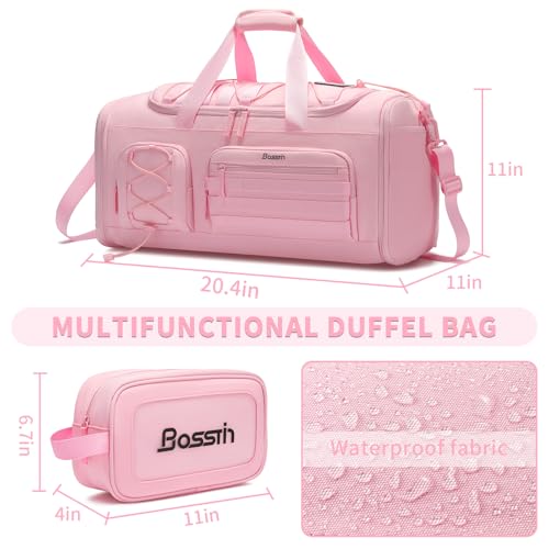 Bosstin Gym Bag for Women & Men,45L Travel Duffle Sports Duffel Bag Gym Weekender Overnight Backpack with Shoe Compartment (3PINK) - color: 3PINK