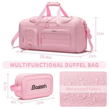 Bosstin Gym Bag for Women & Men,45L Travel Duffle Sports Duffel Bag Gym Weekender Overnight Backpack with Shoe Compartment (3PINK) - color: 3PINK