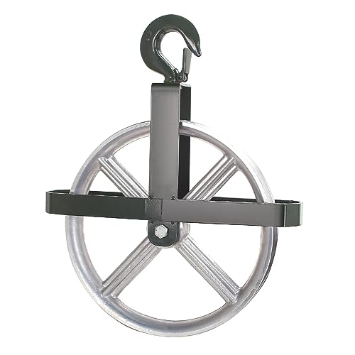 POPMOON Scaffold Hoist Pulley 12" Aluminum Pulley Wheel Load 1000lbs | Heavy Duty 12 inch Scaffolding Wheels Ladder Hooks Pulley with Safety Latch Lock, Scaffold Hoist Pulley for Lifting with Rope