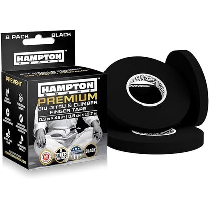 Hampton Adams Pro Finger Tape, Non Slip Grip for BJJ & Climbing | 8 Pack Rolls, No Fray Edges, Super Strong Adhesive, Extended Wear for Bouldering Crossfit Weightlifting & Jiu Jitsu - color: Black