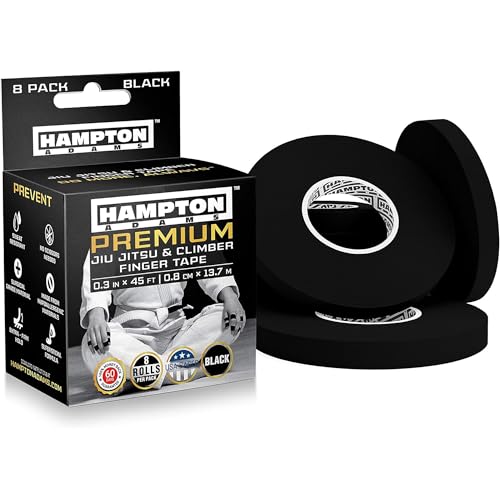 Hampton Adams Pro Finger Tape, Non Slip Grip for BJJ & Climbing | 8 Pack Rolls, No Fray Edges, Super Strong Adhesive, Extended Wear for Bouldering Crossfit Weightlifting & Jiu Jitsu - color: Black