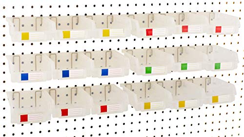 Pegboard Bins – 18 Pack Clear - Hooks to Any Peg Board - Organize Hardware, Accessories, Attachments, Workbench, Garage Storage, Craft Room, Tool Shed, Hobby Supplies, Small Parts - color: Clear, size: 3.5 Inch (Pack of 18)