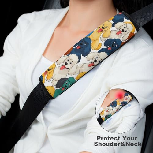 2PCS Cartoon Poodle Dog Cute Puppy Dogs Seat Belt Shoulder Pad Soft Padded Harness Pads Strap for Adults and Children, All Vehicles, Anti-Slip Pad - color: Pattern 262