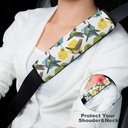 2 Piece Soft Padded Car Seat Belt Pad for Elderly Support, Stroller Pushchair High Chair, Hummingbird Bird Art Shoulder Harness Cover, Shock Absorption - color: Pattern 470