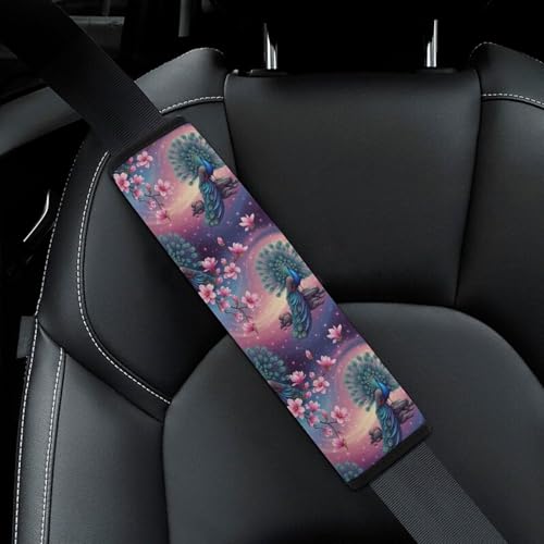 2 Pack Floral Peacock Magnolia Flowers Purple Car Seat Belt Pad Soft Padded Seat Belt Cushion for Child, Stroller Pushchair High Chair, Shock Absorption - color: Pattern 580