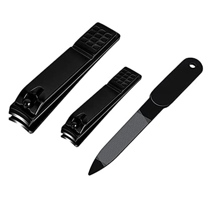 Aogeili Nail Clippers Set, Sharp Stainless Steel Fingernail Clipper & Toenail Clippers, Black Nail Cutter，Perfect 3 PCS Black Nail Cutter for Men/Women/Kids, Set Include Nail File - size: Large/Small/File
