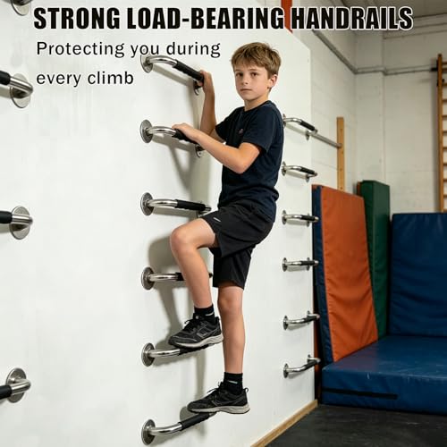 16 Inch Metal Playground Handles, 6 Pack Heavy Duty Grab Bars with Non-Slip Silicone Grip, 650 lbs Load Capacity, Indoor Outdoor Playset Accessories for Climbing Frame, Treehouse, Jungle Gym