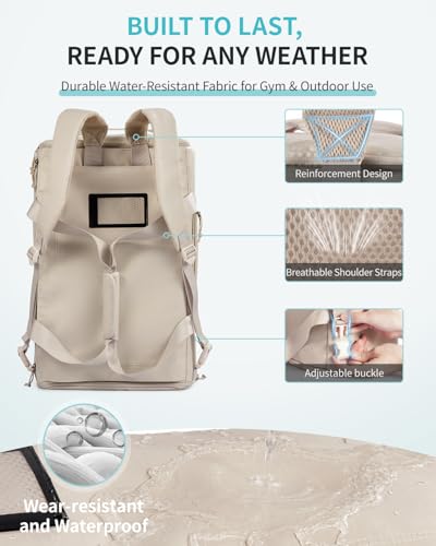 ECOHUB 40L Gym Bag for Women Men Water Resistant Sports Duffle Bag with Shoe Compartment & Wet Pocket, Travel Weekender Camping Backpack - color: Beige