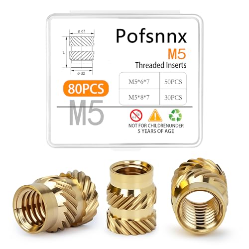 80PCS Brass Heat Set Nuts, M5 Threaded Inserts Assortment | Knurled heat set nuts for mechanical keyboards & heavy 3D prints. Includes M5x6x7 (50pcs) & M5x8x7 (30pcs). Durable. - size: M5*6*7,M5*8*7(80pcs)