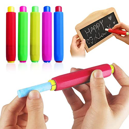 5 Pieces Colorful Plastic Chalk Holders，Blackboard Adjustable Set for Teachers School Office Drawing Board，It protects your hands from direct contact with chalk, 5 Count (Pack of 1)