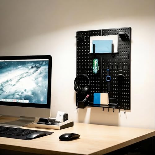 Gaming Pegboard Organizer Wall Mounted 4 Pack - Controller Holder Headset Stand Keyboard Storage - Black Pegboard with 15 Hooks for Gaming Room Setup