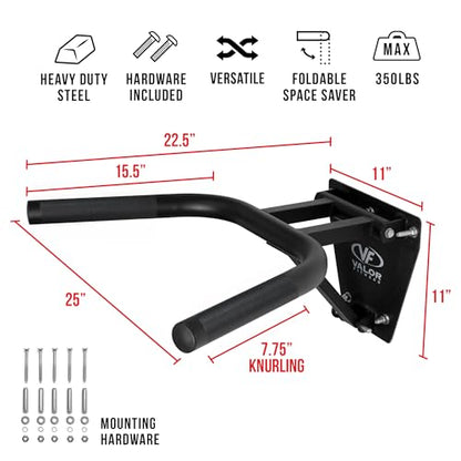 Valor Fitness Wall Mount Dip Bar, Foldable Dip Station | 350 lb Capacity, Multi-Grip Handles, Heavy-Duty Steel, Leg Raises, Bodyweight Training