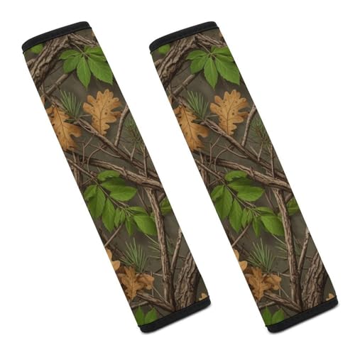 2 Piece Soft Padded Car Seat Belt Pad for Elderly Support, Stroller Pushchair High Chair, Realistic Forests Woodland Hunting Camo Tree Shoulder Harness Cover, Shock Absorption - color: Pattern 1037