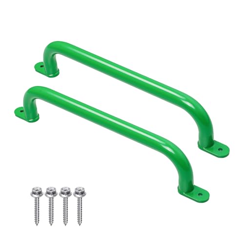 17 Inch Green Playground Handles Indoor Kids Monkey Bar Ladders 2Pcs | Heavy Duty Solid Metal, Vibrant Color Smooth Glossy Powder Coating, Comfy Secure Grips for Playset Swing Set Climbing Frame - color: Green - 2 Pack