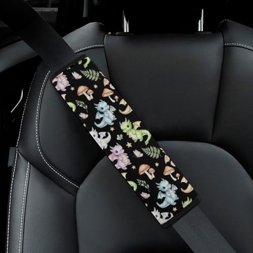 2 Pack Moon Mushroom Leaf Dragon Seat Belt Shoulder Pad Universal Fit Harness Pads Strap for Kids, Car Seats Pushchair Strollers High Chair Pushchair, Shock Absorption - color: Pattern 1140