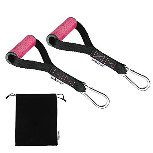 Upgraded Cable Machine Attachments Resistance Bands Handles Grips Fitness Strap Stirrup Handle Cable Attachment Silicon Grip with Metal Carabiner Colorful Version - color: Rose