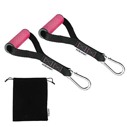 Upgraded Cable Machine Attachments Resistance Bands Handles Grips Fitness Strap Stirrup Handle Cable Attachment Silicon Grip with Metal Carabiner Colorful Version - color: Rose