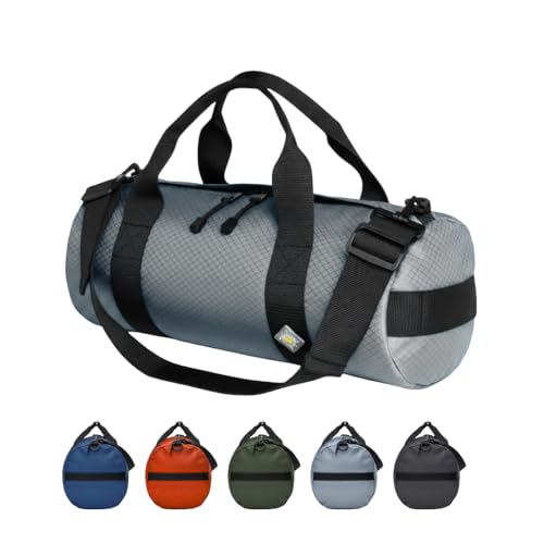 14L Compact Heavy Duty Duffle Bag, Weatherproof Ripstop Gym Travel Gear Bag | Folds flat for storage. #10 double-slider zipper with splash cover. Wraparound handles rated for heavy loads. - color: Steel Grey, size: 08" x 18" (14 Liters)