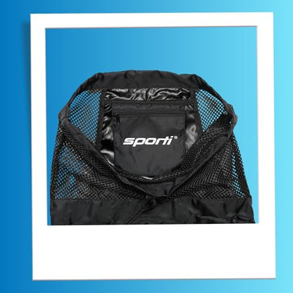 Sporti Swimming Equipment Bag Zipper Pocket, Mesh Drawstring Backpack, Drawstring Bags, Big Mesh Backpack for Workout Gear - color: Equipment - Black, style: 4. Two Shoulders & Pockets