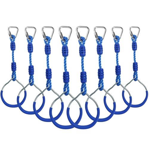 Ninja Ring Backyard Gymnastic Fitness Fist Outdoor Jungle Gym Play Set Playground Training Equipment, 8 Blue Swing Monkey Bar Hang Climbing Ring Warrior Obstacle Course Trapeze Slackline Attachments - color: Blue, size: 8 Pack