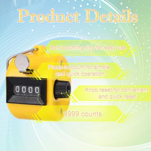 3pcs Handheld Clicker Counters, 4 Digit Hand Tally Pitch Counter Clicker with Hanging Lanyard for Baseball Golf Sports Events Coaching Counting(Red, Yellow, Blue)