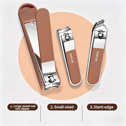 8-in-1 Manicure Pedicure Set,Professional Nail Clipper Kit with Upgraded Splash-Proof Nail Cutters,Stainless Steel Nail Care Tools with Brown Portable Travel Case for Men & Women(Brown)