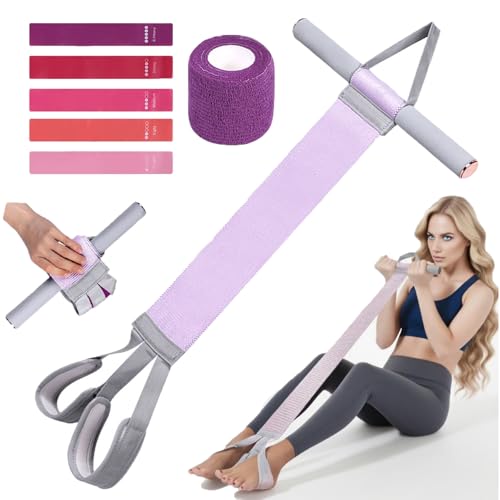 Fabric Resistance Band with Handles & Non-Slip Pedal, 120lb Full-Body Excercise Band,Resistance Loop Exercise Bands Set of 5,Portable Stretch Bands for Leg, Arm & Core - color: Purple