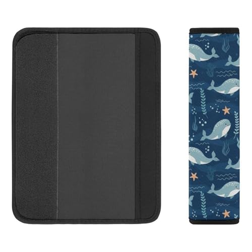 2 Pack Breathable Car Seat Straps Shoulder Pads for Adults and Children, All Vehicles, Cute Ocean Navy Blue White Cartoon Manatee Harness Pads Strap, Pressure Relief - color: Pattern 1109