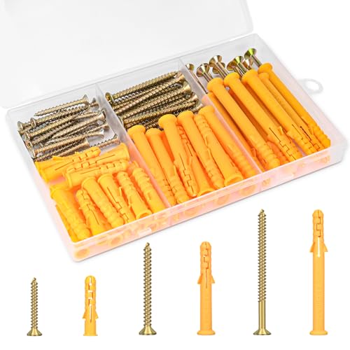 Aovchei Drywall Anchors Kit, 86pcs, 43 Plastic Drywall Anchors and 43 Philips Flat Head Screws, 3 Size #8 * 40#8 * 60#8 * 80, Wall Hanging Kit for Hanging Picture Frame, Shelf Brackets, Curtain Rod - size: #8*40 #8*60 #8*80