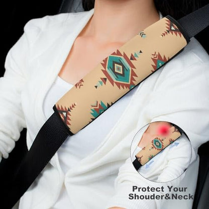 2 Piece Geometric Tribal Red Teal White Aztec Car Seat Belt Pad Breathable Seat Belt Cushion for Child, Stroller Pushchair High Chair, Easy Install (No Tool) - color: Pattern 30