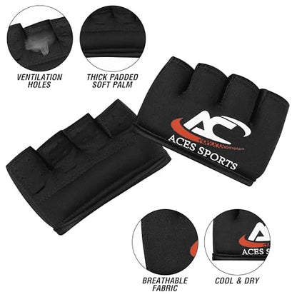 Gel Knuckle Protector, Black MMA Gel Hand Guard, Fingerless Design - size: Small-Medium