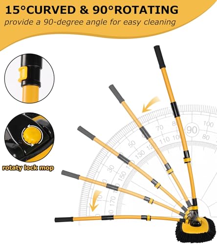 anngrowy 47.64" Car Wash Brush Mop Kit Mitt Sponge with Long Handle Car Cleaning Supplies Kit Tools Car Washing Duster Exterior Scratch Free, Chenille Replacement Head Extension Pole - color: Black 2